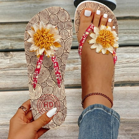 

〖Yilirongyumm〗 Red 39 Sandals Women Slippers For Women Ladies Fashion Summer Flowers Bohemian Style Slippers Beach Sandals Shoes