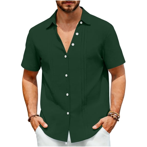 BangWanChi Men's Summer Hawaiian Casual Comfortable Shirts Top Solid Color Short Sleeve No Pocket Beach Tops