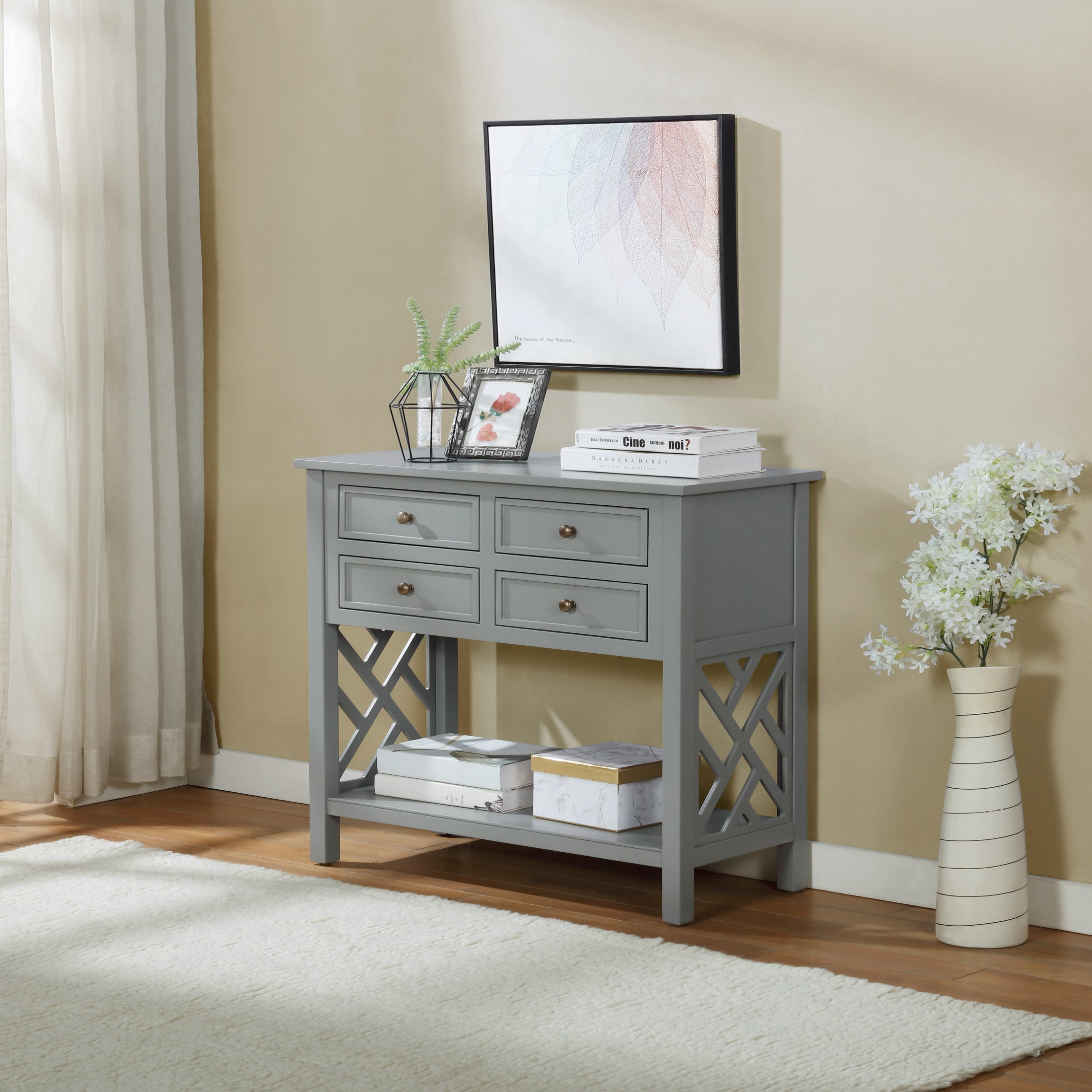 Alaterre Furniture Coventry 32 in. Wood Entryway or Console Table with Drawers and Shelf, Modern Open-Side Design, Versatile for Living Room, Entryway and Kitchen, Gray