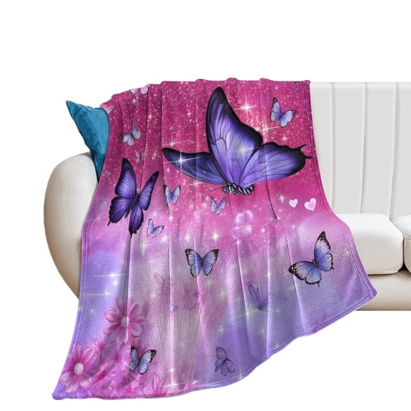 Dreamy Purple Butterfly Pattern (40)-1 Throw Blanket Warm Microfiber Flannel Bedroom Decor Blankets For Beds