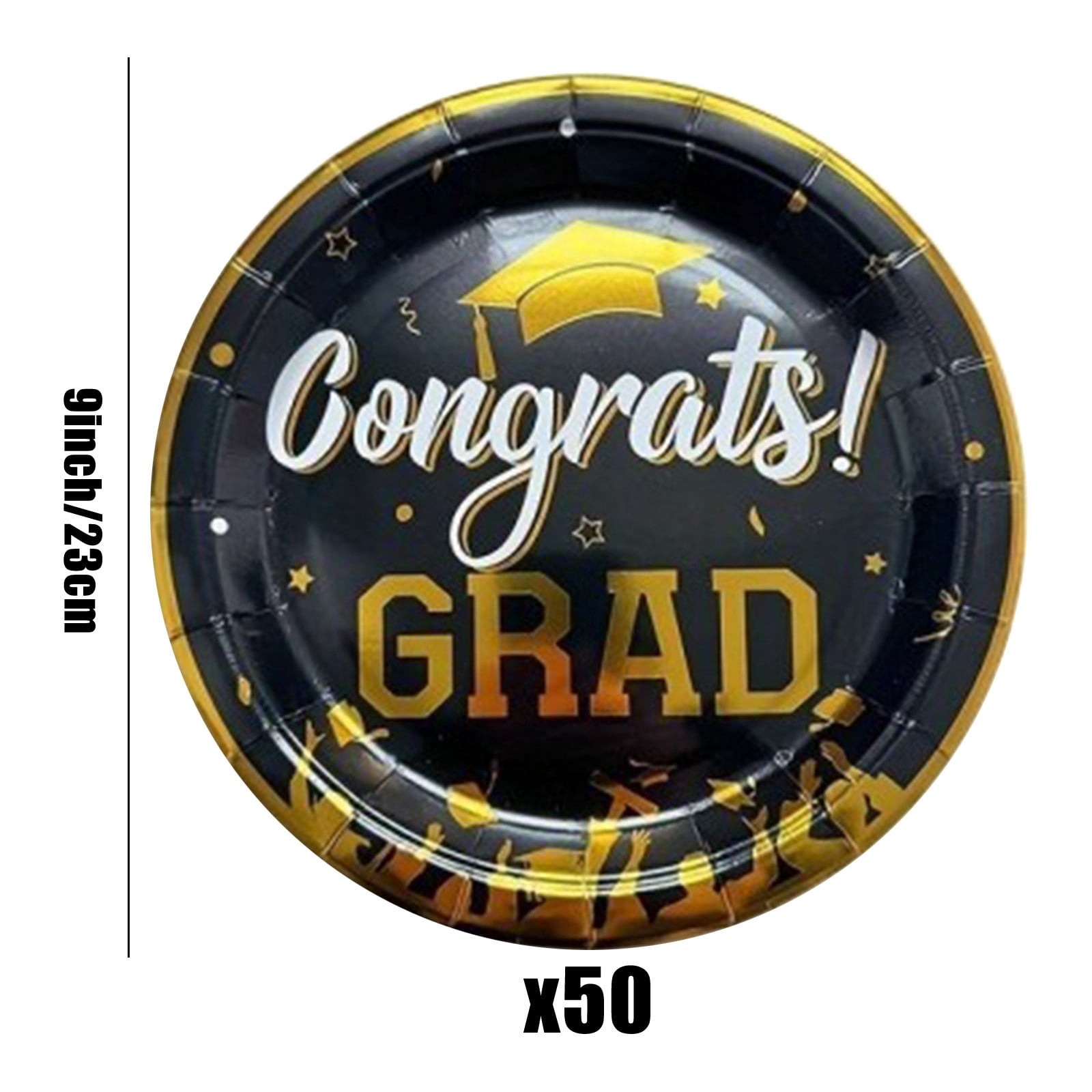 50 Pack Graduation Paper Plates, 9 Inch Black and Gold Party Supplies, Congrats Grad & You Did It Design, Disposable Dinner Plates for Class of 2026 High School and College Graduation Decorations