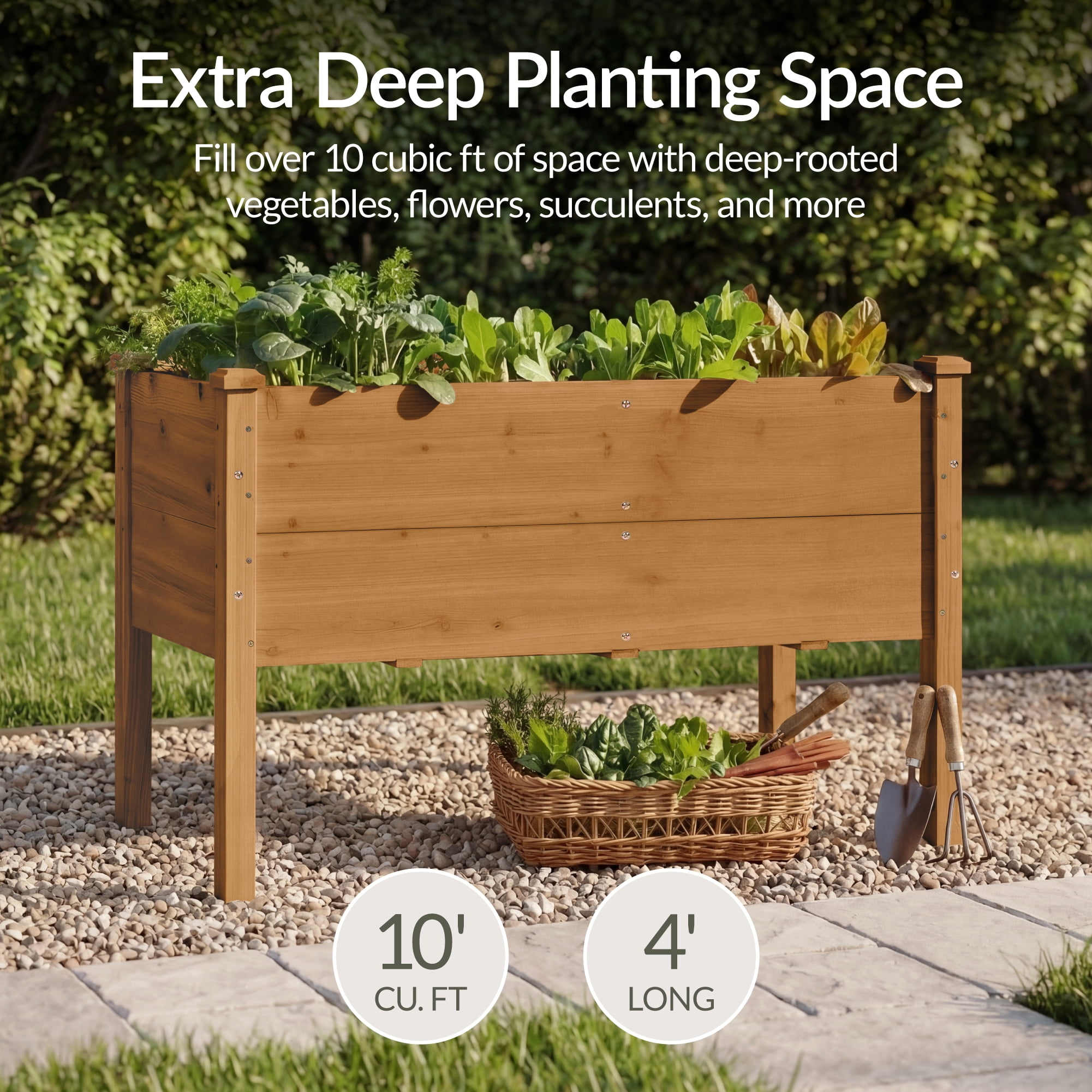 Best Choice Products 48" x 24" x 30" Raised Garden Bed, Extra Deep 16" Depth, Elevated Wood Planter Stand - Acorn Brown