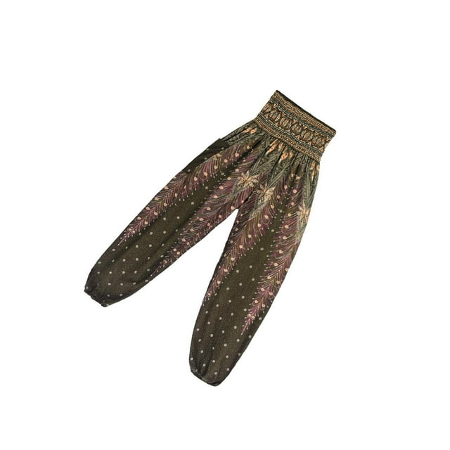 VONKY Pantalon Sarouel en Polyester Taille Smockée Coloré Été Décontracté Mode Femmes Vert Foncé