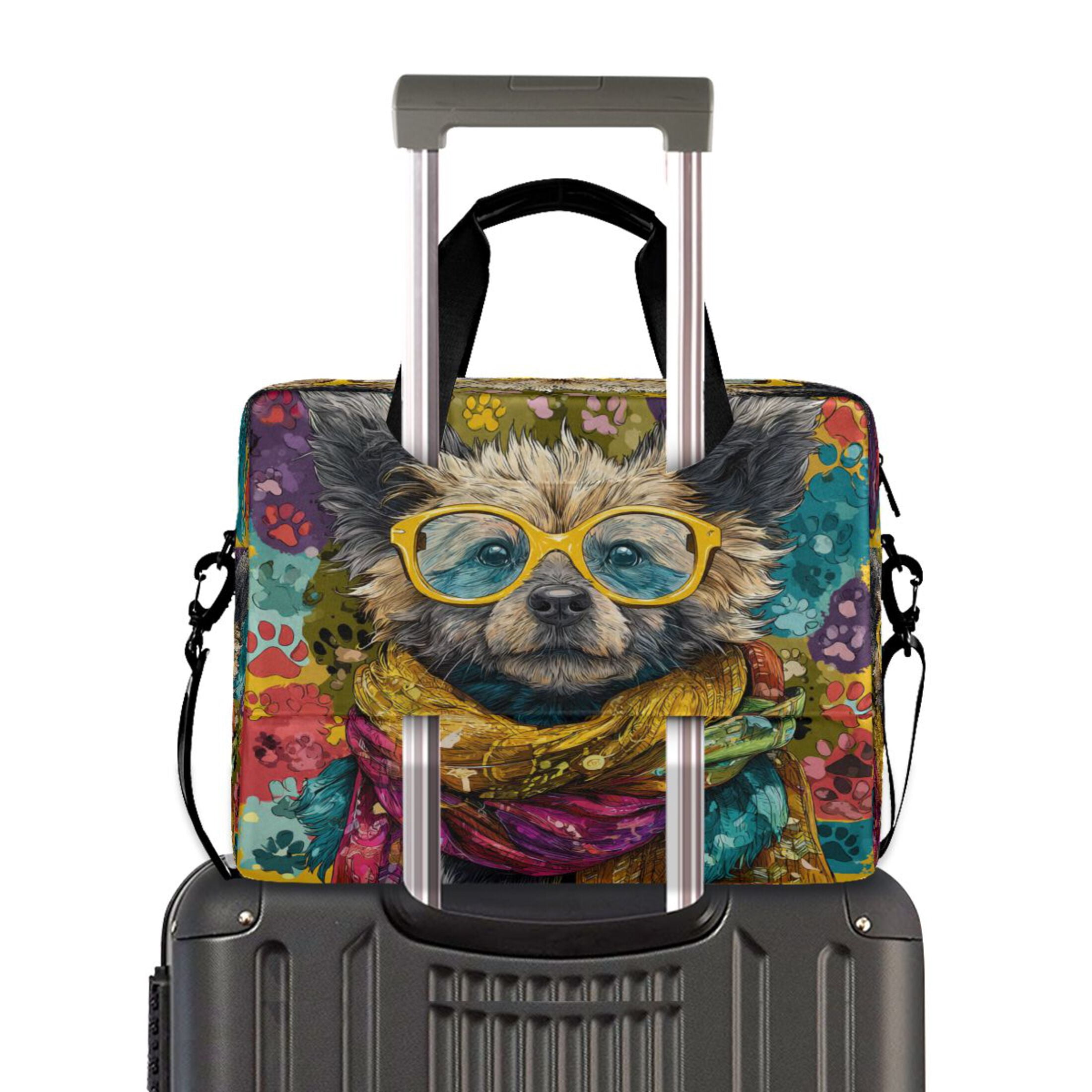 16" Laptop Tote Bag Laptop Sleeve Case Computer Briefcase for Work & Travel Dog Wearing Yellow Glasses