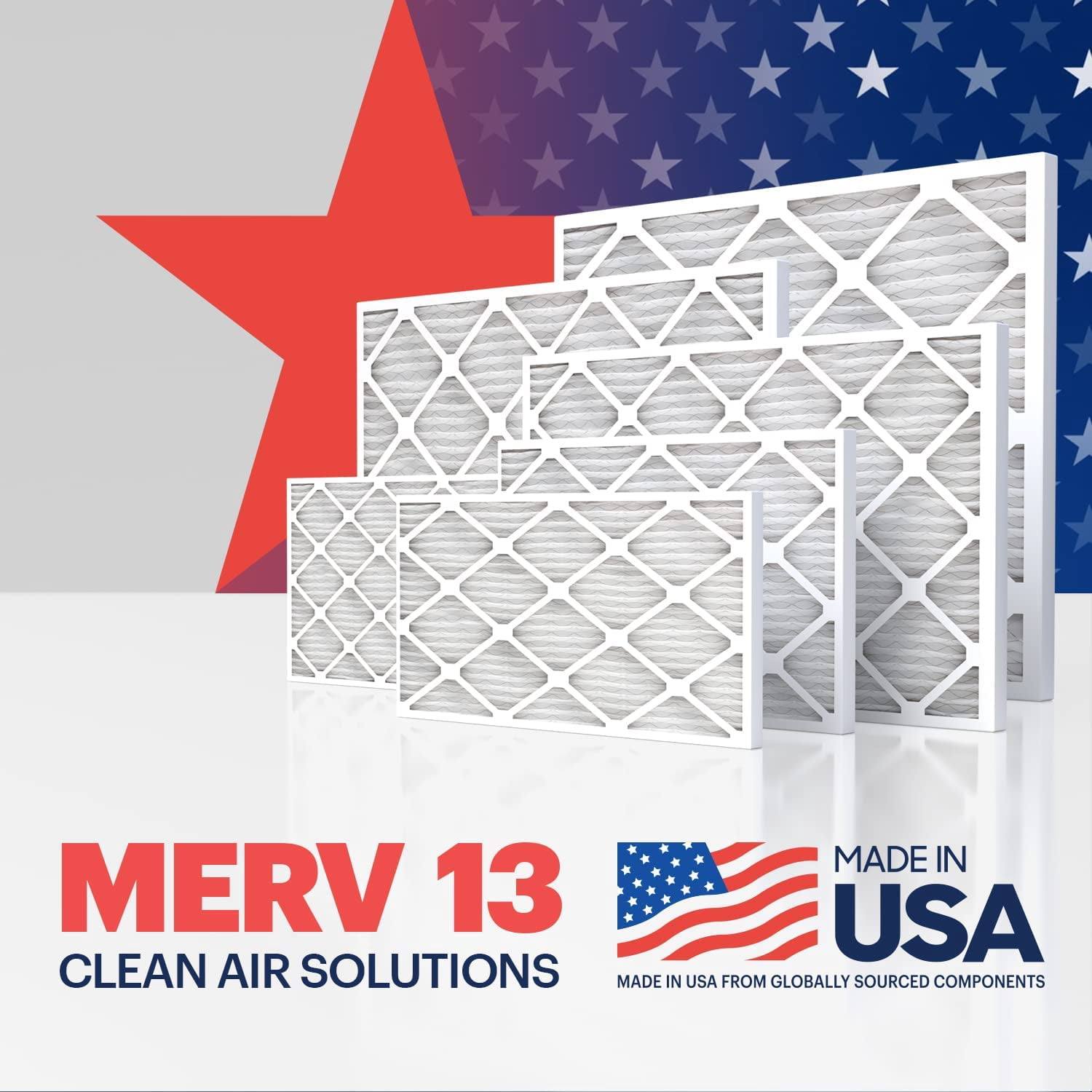BNX 20x20x1 MERV 13 Air Filter 4 Pack - MADE IN USA - Electrostatic Pleated Air Conditioner HVAC AC Furnace Filters - Removes Pollen, Mold, Bacteria, Smoke