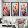 thumbnail image 1 of Designart "Carnations Representation Colorfuled Acrylic III" Floral & Botanical Framed Wall Art Set Of 3 - Peach Carnations Frame Canvas Set For Living Room Decor, 1 of 6