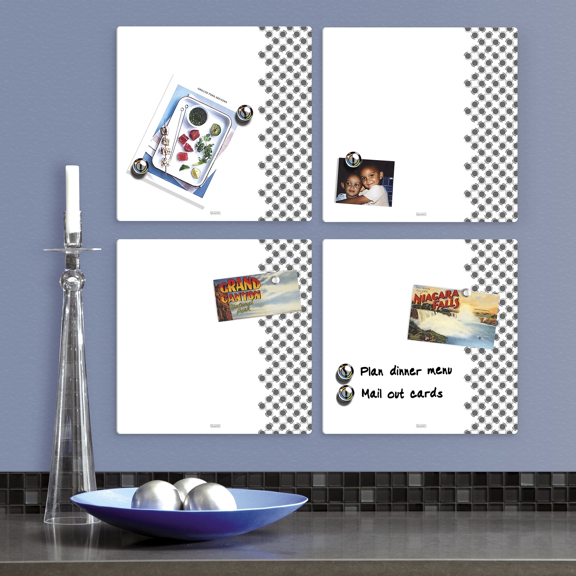 Quartet Combination Board, 14" x 14", Frameless, White/Silver (87110WM)