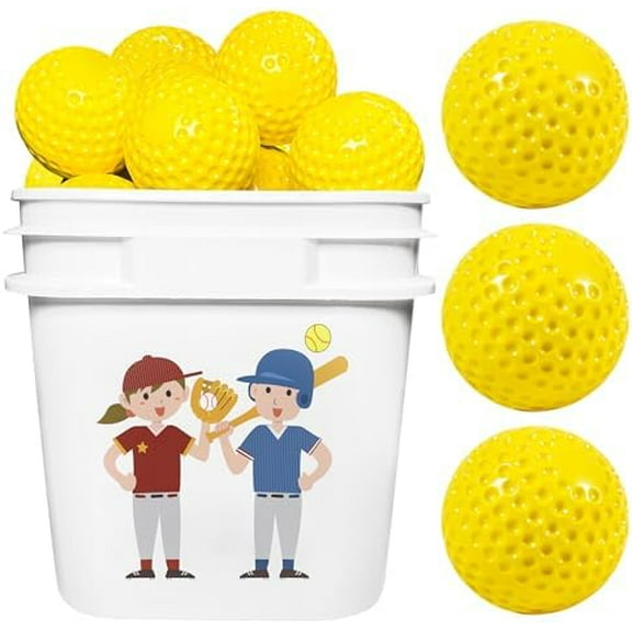24 Pack Yellow Dimpled Practice Baseballs Bucket | 9-Inch Machine-Ready Baseballs for Baseball Training, Hitting, Fielding & Hand-Eye Coordination | Durable Pitching Machine Balls for Youth/Adults