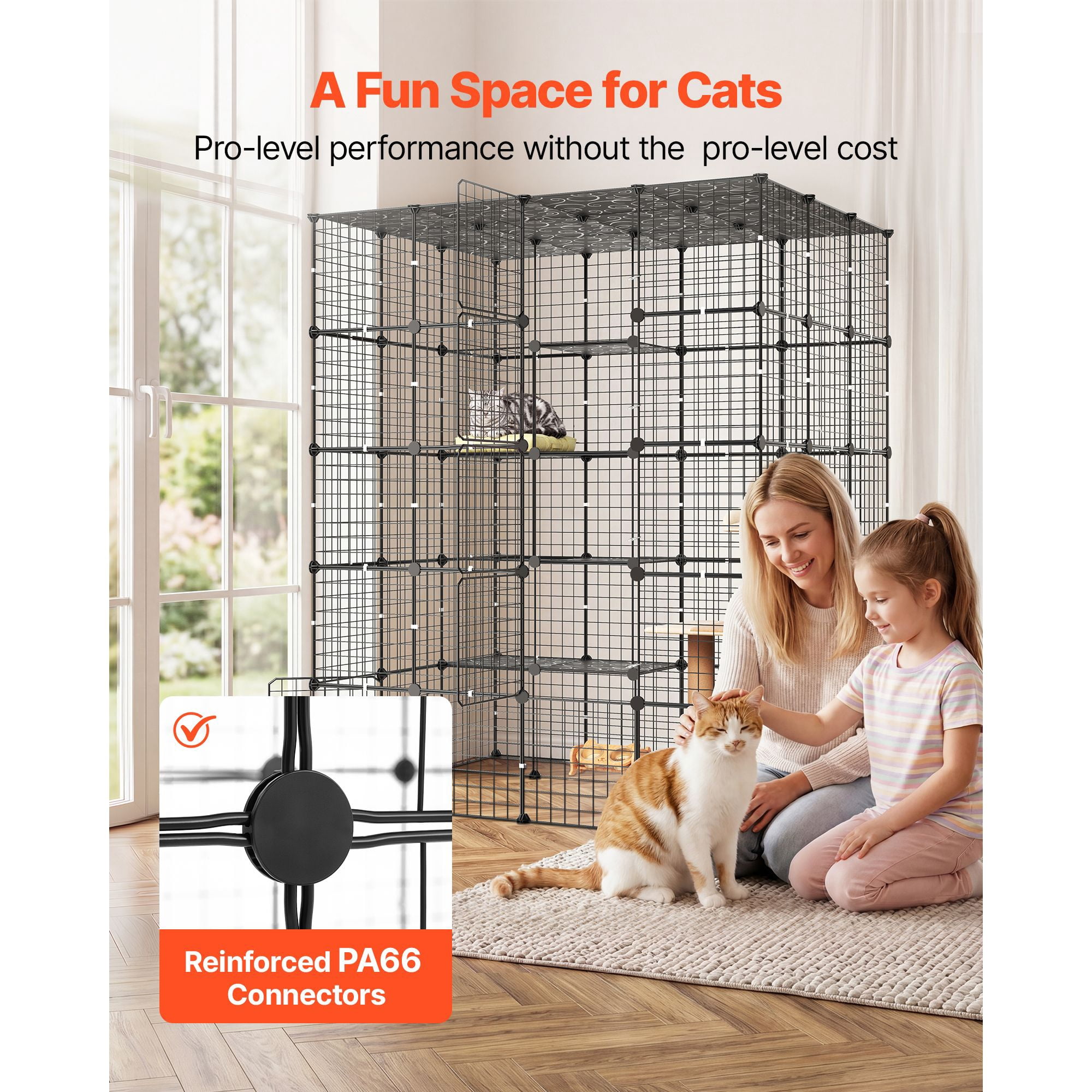 Cat Cage, 5-Tier DIY Cat Playpen Indoor Enclosure, Detachable Metal Wire Kennel Crate with 5 Doors, Large Exercise Place Ideal for 2-3 Cats, Kittens and Small Animals, Black 55"x40.98"x68.98"