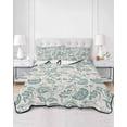 thumbnail image 2 of Quilts Twin Size Bedding Set, Teal Green Spring Floral Lightweight Quilted Comforter, Retro Farmhouse Summer Botanical Soft Reversible Bedspread Coverlet with Pillow Covers for All Season, 68" x 86", 2 of 7