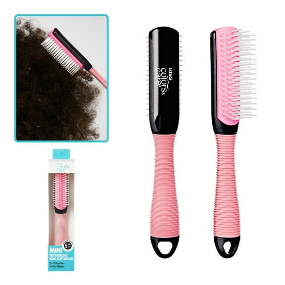 KISS Colors & Care Mini Non-Slip Soft Bristle Detangling Brush - Pink
