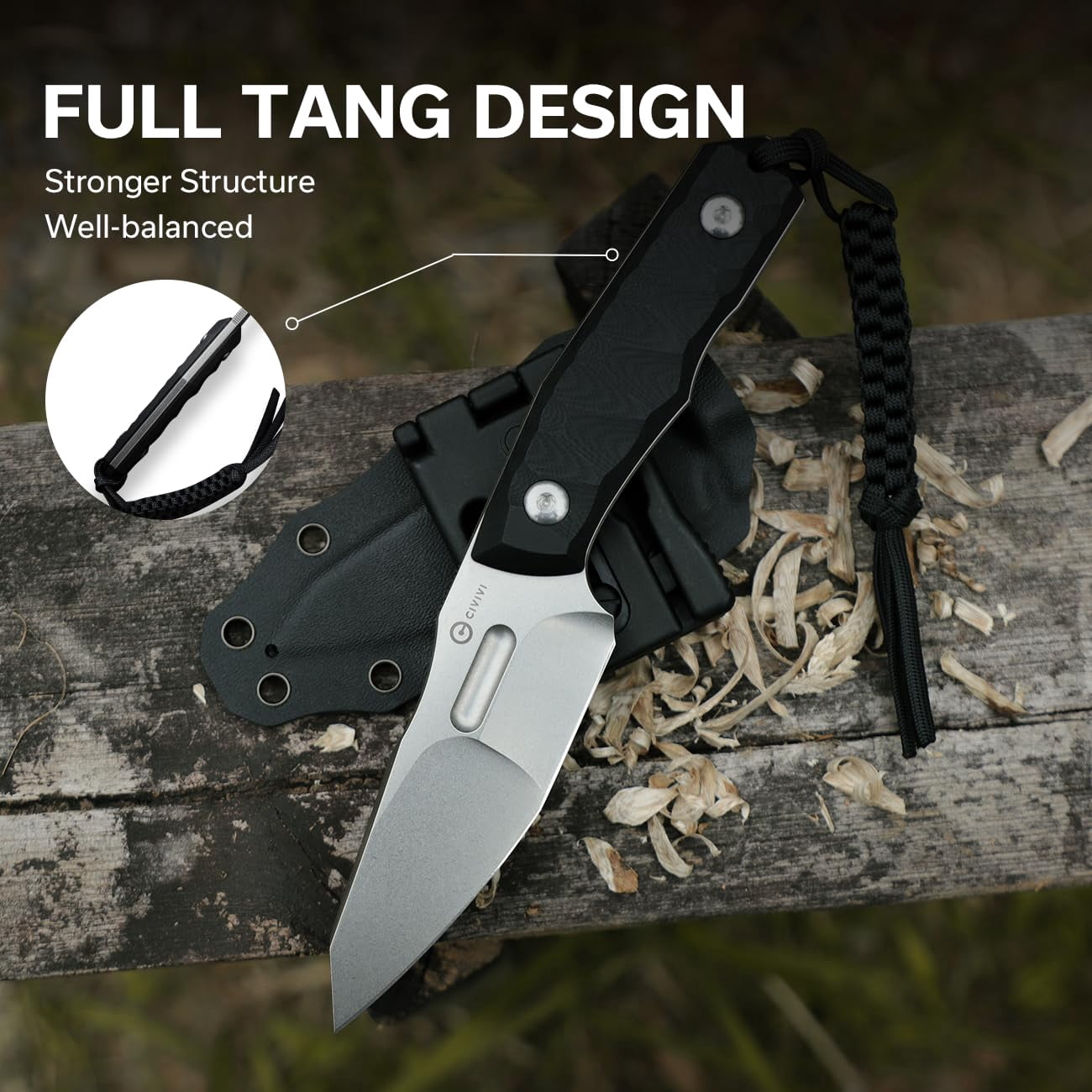 CIVIVI Fixed Blade Knife with Kydex Sheath, T-clip, Lanyard for Outdoor Carry, Propugnator Knife PG KNIVES Designed, 4.15" D2 Blade G10 Handle C23002-1