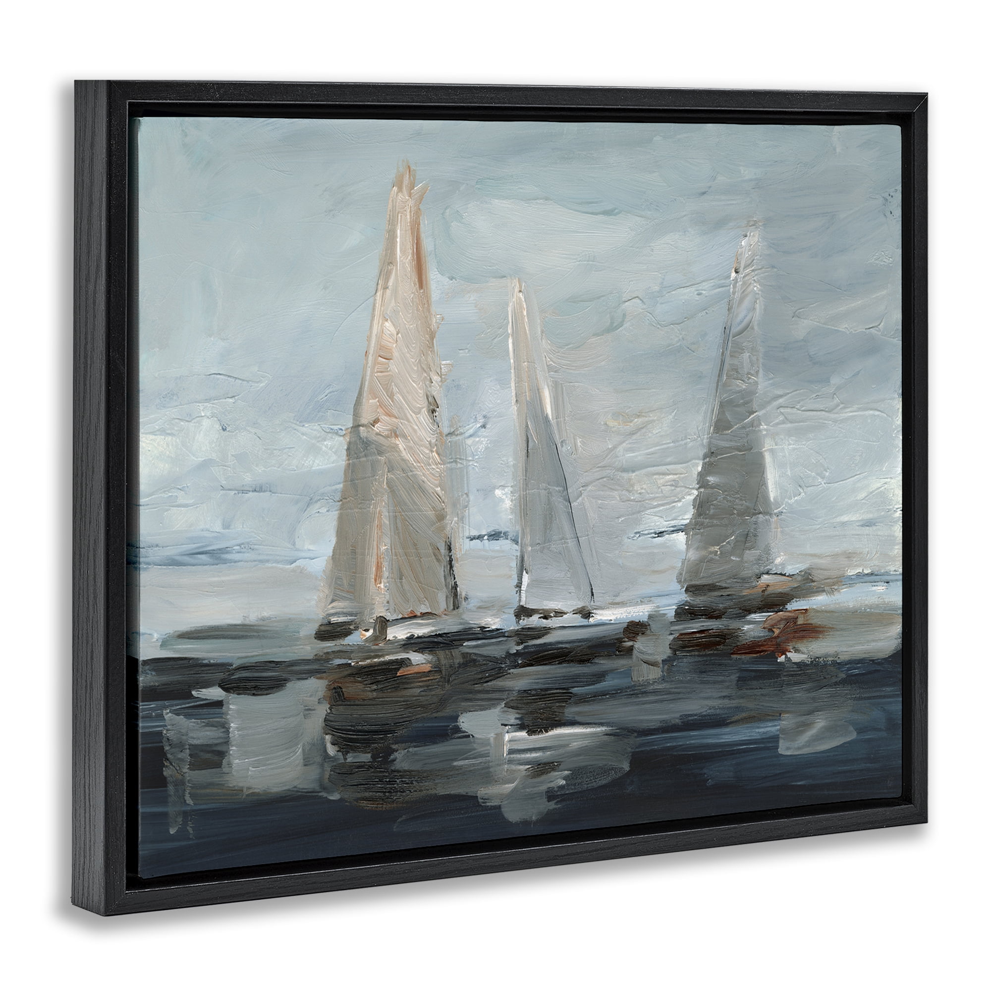 Stupell Industries Painterly Sailboat Trio Transportation Painting Black Floater Framed Canvas Art Print Wall Art, 21 x 17