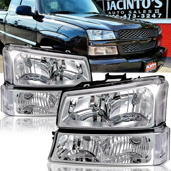 For 2003-2006 Chevy Silverado Avalanche Chrome Headlights Signal Bumper Lamps