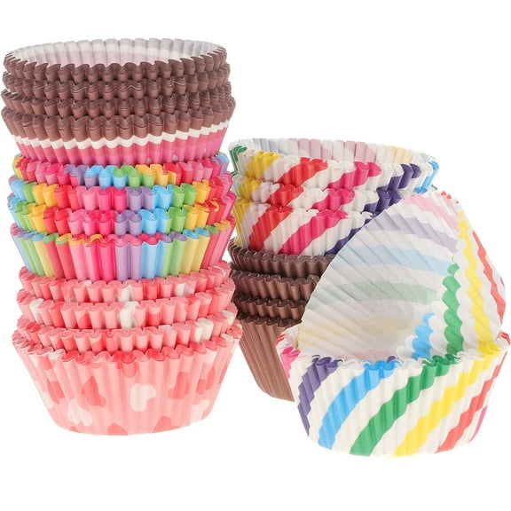 GOOHOCHY 500Pcs Mini Cupcake Baking Cups Roll Rim Cake Cups Oil Proof Muffin Liner