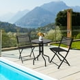 thumbnail image 3 of Topbuy 3-Piece Patio Bistro Dining Furniture Set, Outdoor Patio Conversation Set with Round Black Tempered Glass Tabletop and 2 Folding Chairs, 3 of 9
