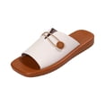 thumbnail image 2 of Slip On Sandals for Woman, Women Flat Sandals, Leather Sandals for Women, Womens Square Toe Flat Sandals Summer Dressy Slides Lightweight Vacation Beach Slippers Casual Sandal Slip On, White 8.5, 2 of 8