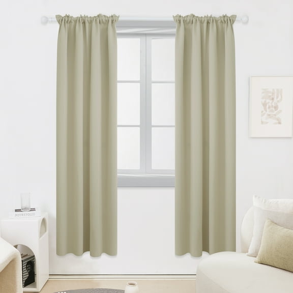 Deconovo Beige Curtains Room Darkening Curtains 84 inch Long Rod Pocket Thermal Drapes for Living Room, Set of 2, 42 x 84 inch, Dark Beige