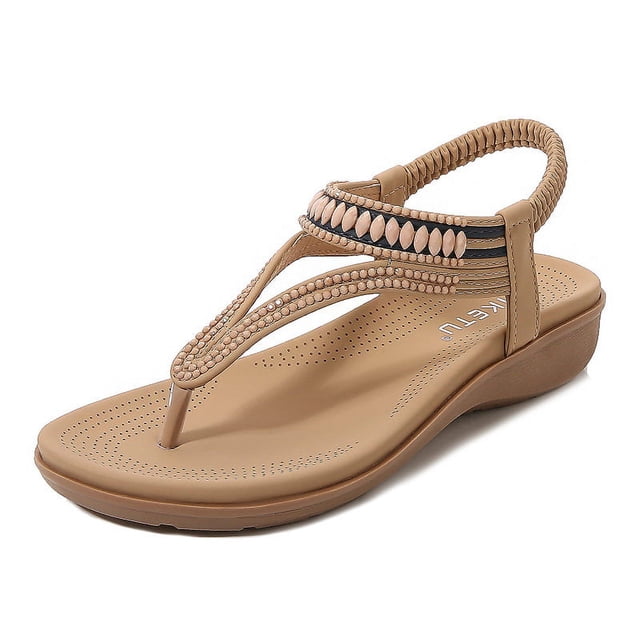 Sandalias para mujer con suela de goma PU suave con cuentas elásticas