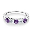 thumbnail image 2 of Gem Stone King 925 Sterling Silver Purple Amethyst and White Topaz Wedding Band Ring for Women (0.91 Cttw, Round 3.5MM, Gemstone February Birthstone, Size 5), 2 of 4