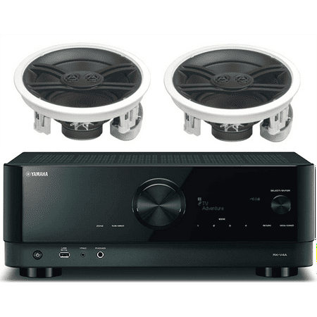 Yamaha 5.2-Channel Wireless Bluetooth 4K 3D A/V Surround Sound Receiver + Yamaha 3-Way 100 watts In-Wall/Ceiling Surround Sound Home Theater Speaker Package (Set Of 4)