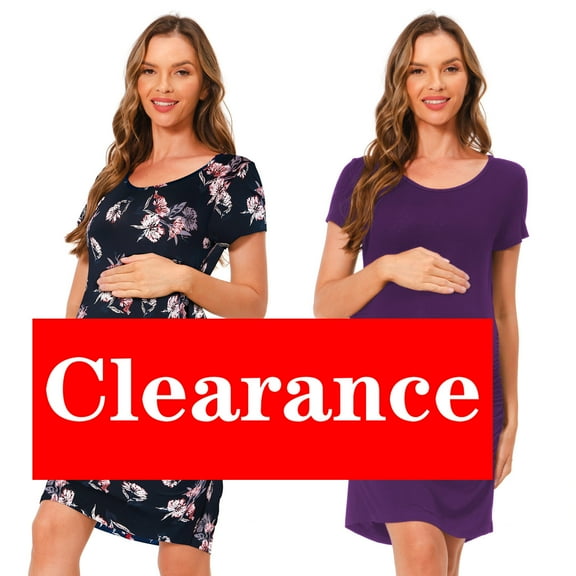 Bearsland Female Short Sleeve Knee-Length Maternity Dress Side Ruched Pregnancy Bodycon Dress 2-Pack