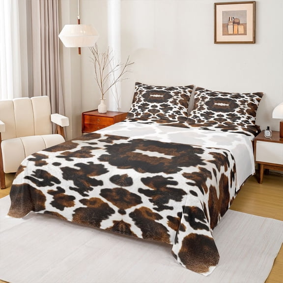 jejeloiu Vintage Cattle Hide Twin Sheet Sets,Rustic Farmhouse Cabin Bedding For Boys Girls 3 Pieces