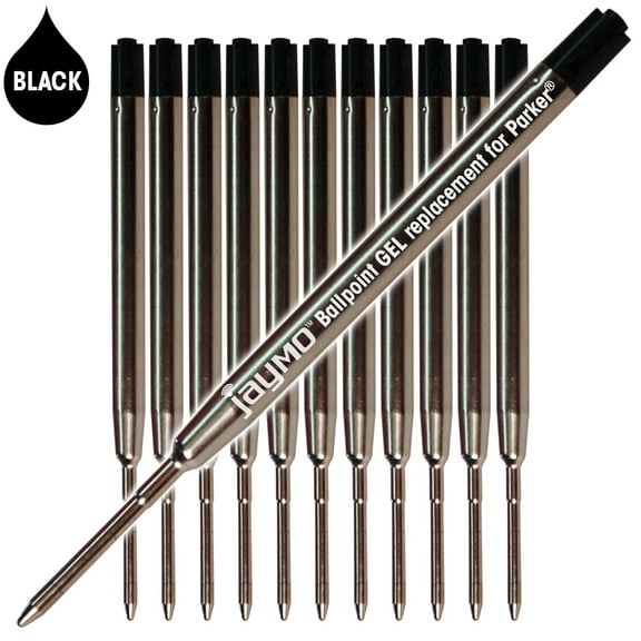 Jaymo Replacement for Parker 30525PP - Measures 3.875 in / 98 mm Long - G2 Gel Ballpoint Pen Refill - 12 Black