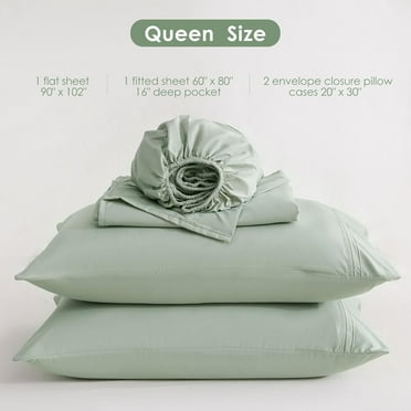 Sage Green Queen Sheet Set with Side Pocket Corner Straps, 4 Piece Soft Microfiber Bed Sheets Extra Deep Pocket