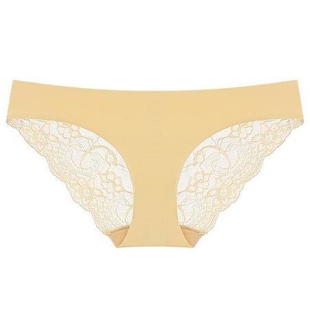 

MRULIC lingerie for women Women s Breathable Underwear Lace Ice Silk Low Waist Briefs Beige + XXL