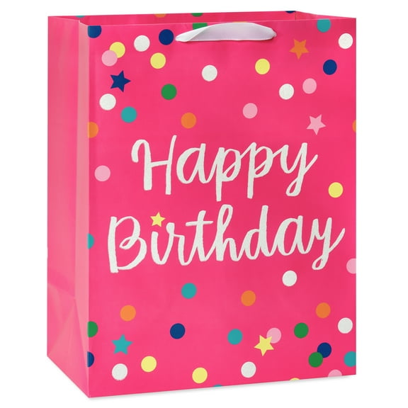 American Greetings Happy Birthday 12.5" Large Pink Paper Gift Bag,  Polka Dots (1-Count)