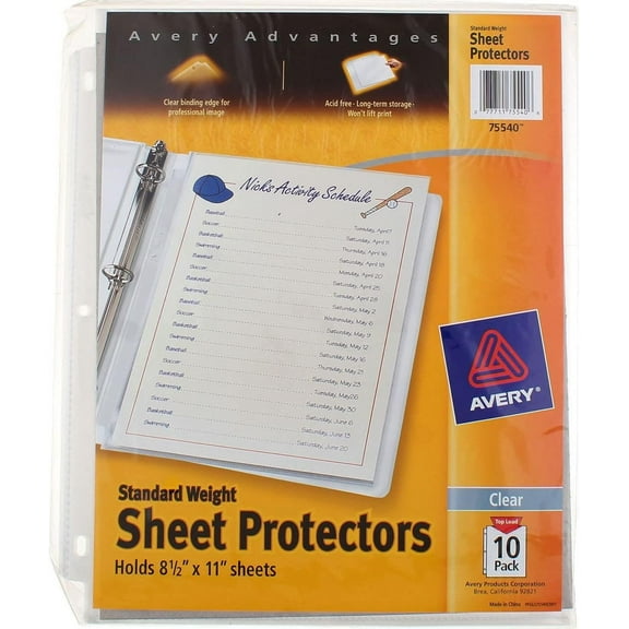 Avery Standard Weight Sheet Protectors 75540 - Clear - 4 Pack, 10 Count