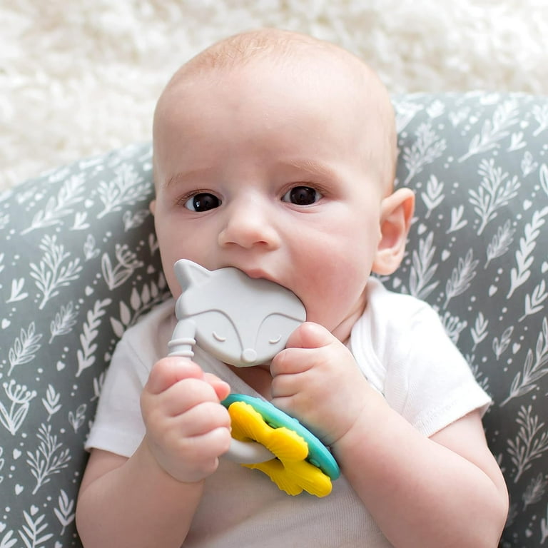 Dr. Brown s Learning Loop Fox Baby Teether Ring with Multiple Shapes Textures Soft 100 Silicone BPA Free 3m Learning Loop Gray Fox