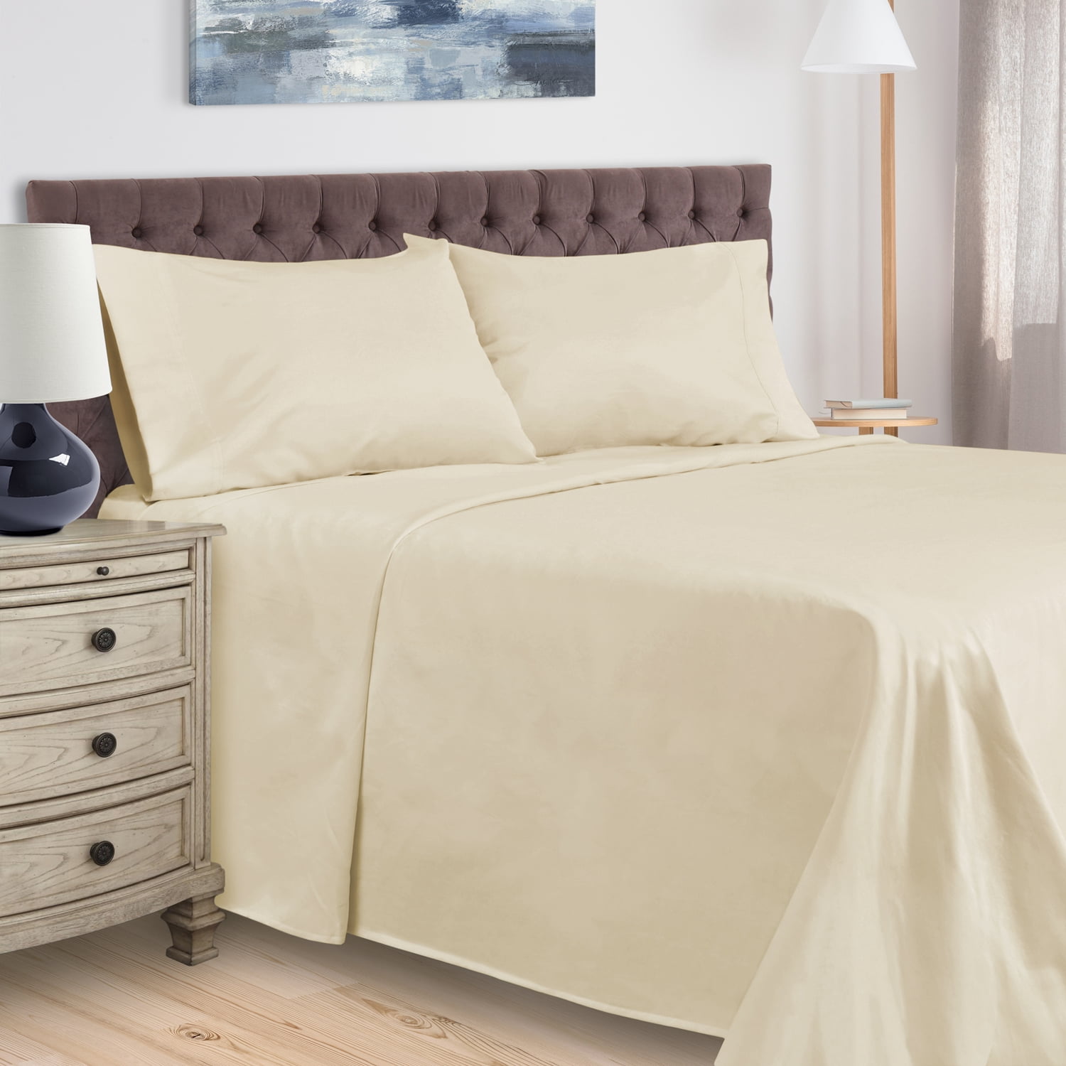 Superior 4-Piece Modern Ivory Egyptian Cotton Sheet Set, King