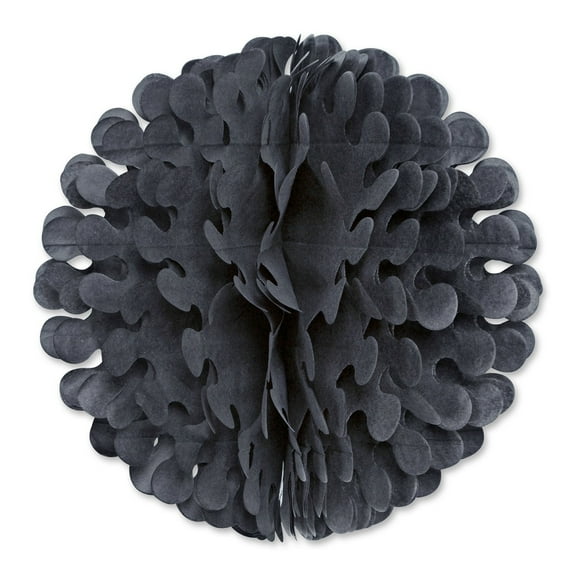 Club Pack of 12 Black Tissue Flutter Ball Hanging Decorations 14"