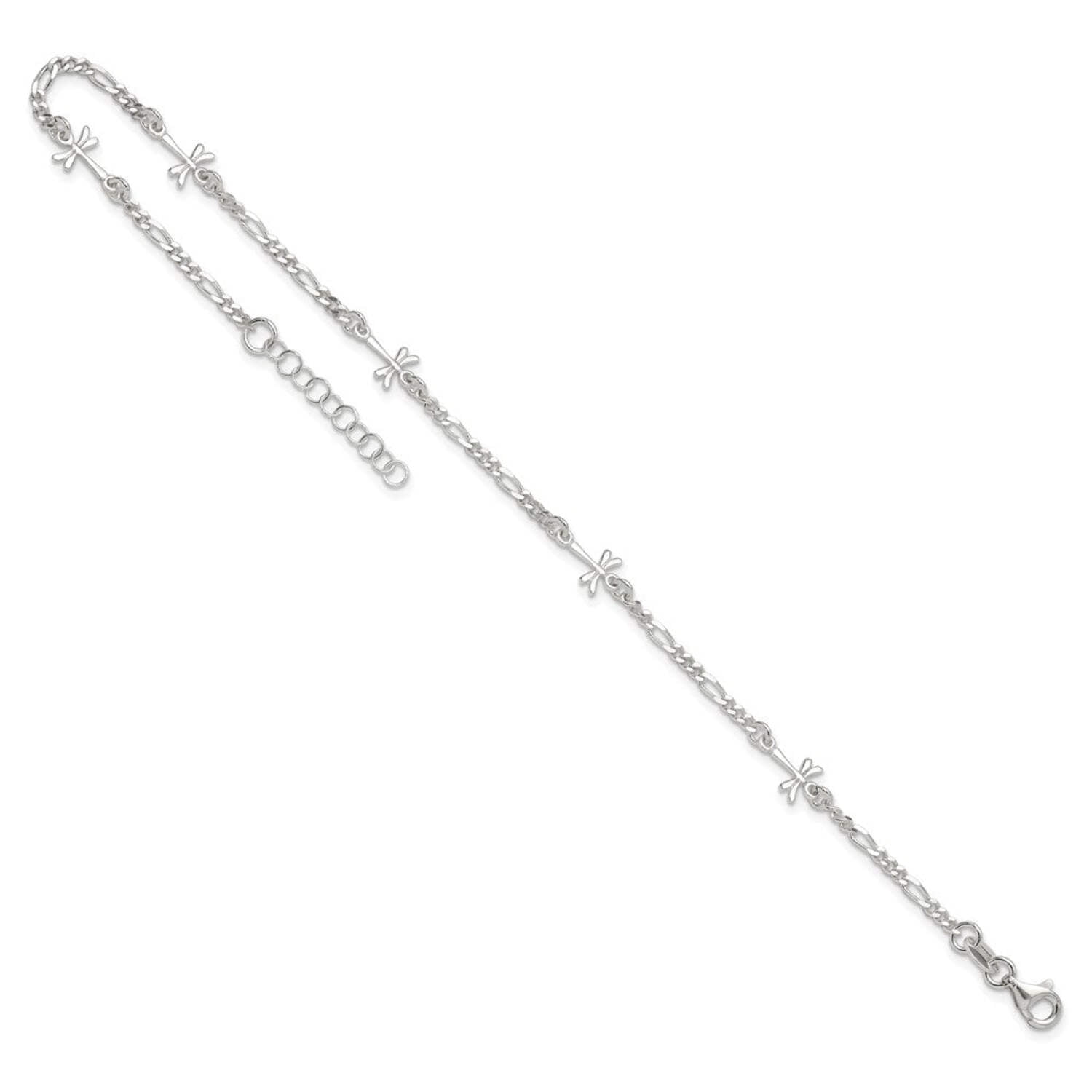 925 Sterling Silver Fancy Lobster Closure Polished Dragonfly With 1inch Ext. Anklet 9 Inch 7mm Wide Anklet for Women