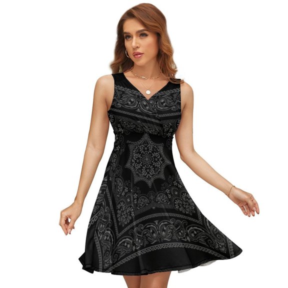 BANDANA BLACK GRAY Sleeveless Dress Women Summer Evening Dresses Ladies Sundress