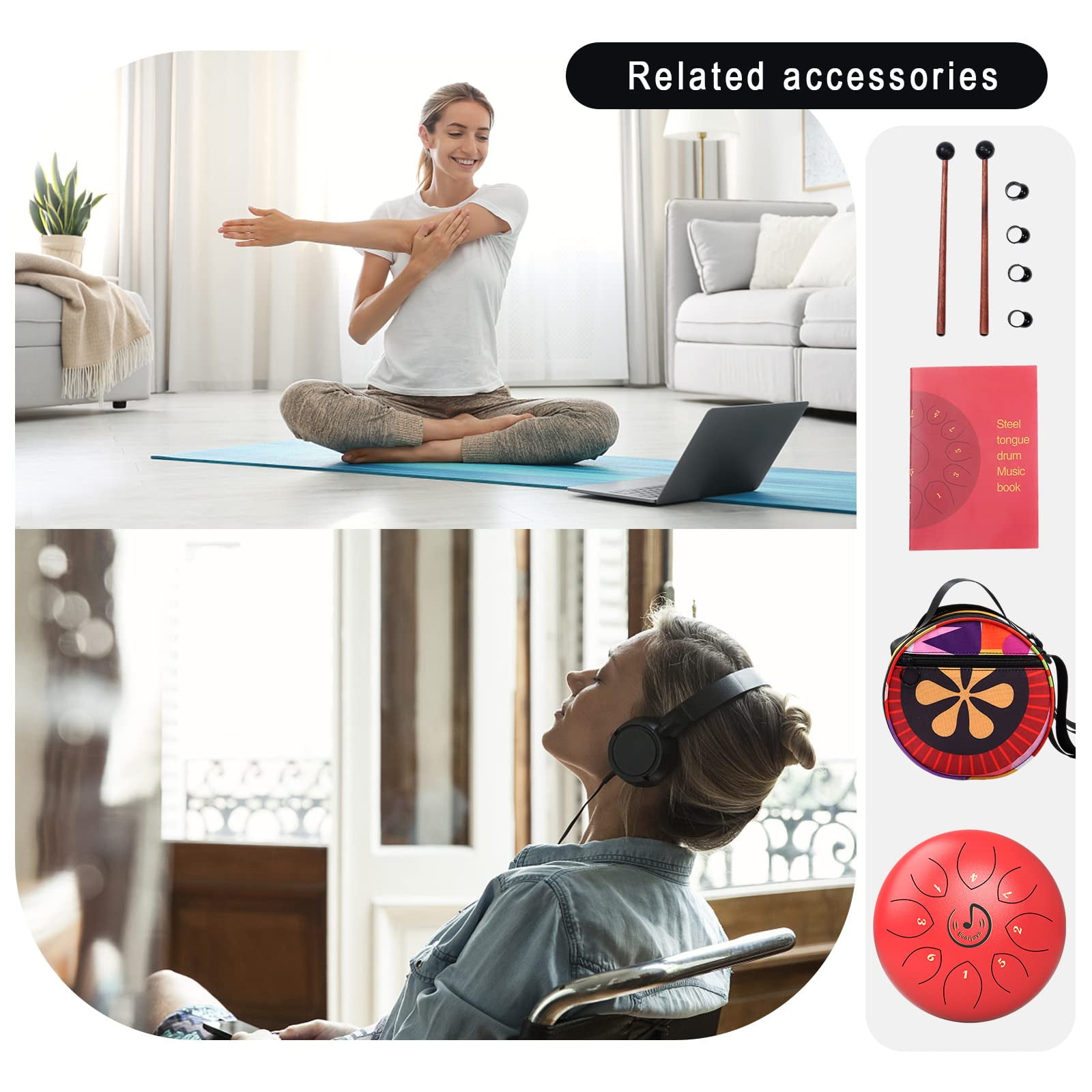 EVERJOYS Steel Tongue Drum, 8 Notes 6 Inches C-Key Handpan Drum Percussion Instrument w/Gig Bag, Music Book and Mallets for Beginner Meditation Healing Concert Yoga Steel Drum,Red