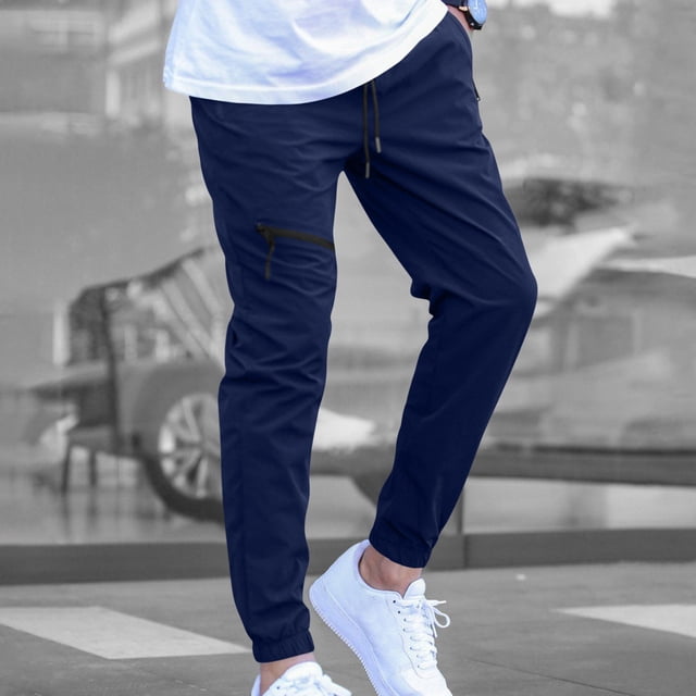 Pantalones largos para hombre, casuales, a la moda, con cremallera y bolsillos, pantalones cargo con cordón elástico en la cintura, pantalones largos de rayón para hombre.