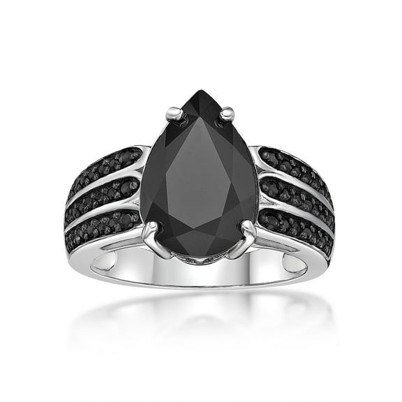 925 Sterling Silver Pear Black Onyx Ring With Black Spinel Accent Fine Jewelry