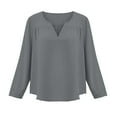 thumbnail image 6 of Women's Summer Short Sleeve V Neck Tops Shirts Blouses Pleated Loose Fit Solid Color Wrinkled Texture Casual Daily Wear Vacation Travel Fashion Essential Gift for Women | CSEONE,Gray L, 6 of 9