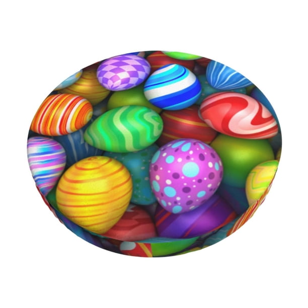 Disketp Colorful Easter Eggs1 Funda Redonda para Taburete, Funda de Cojín para Silla de Bar Suave y Elástica-12 inch