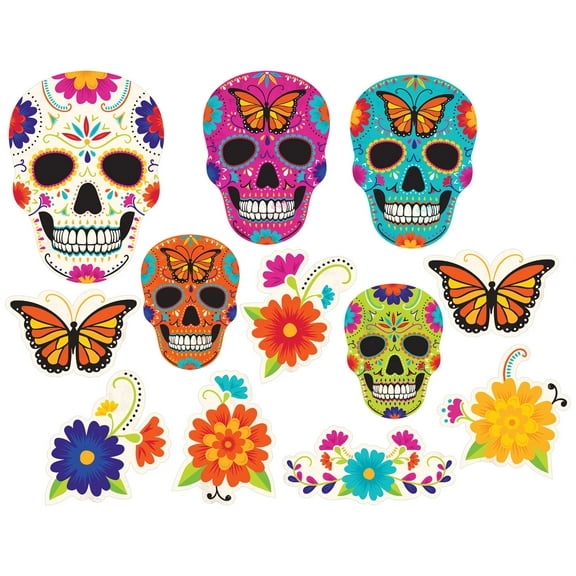 Day Of The Dead Cutouts Skulls Butterfly Flowers
