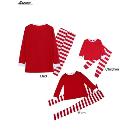 Spencer Family Christmas Pajamas Set Red Top and Striped Long Sleeve Pants Nightgown for Men Women Kids Sleepwear Set