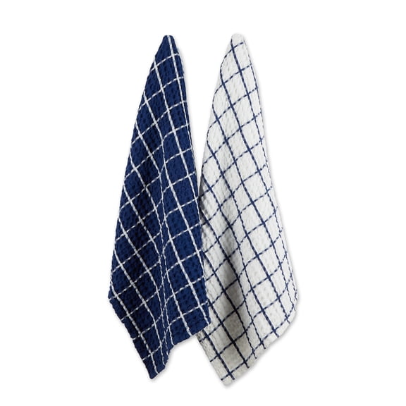 DII Nautical Blue Windowpane Oversized Waffle Cotton Dishtowel 2 Piece 20x30