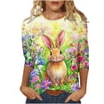 thumbnail image 1 of 3/4 Manga Tops para las Mujeres Pascua Floral Cuello Redondo Suelto Camiseta Moda Casual, 1 of 5