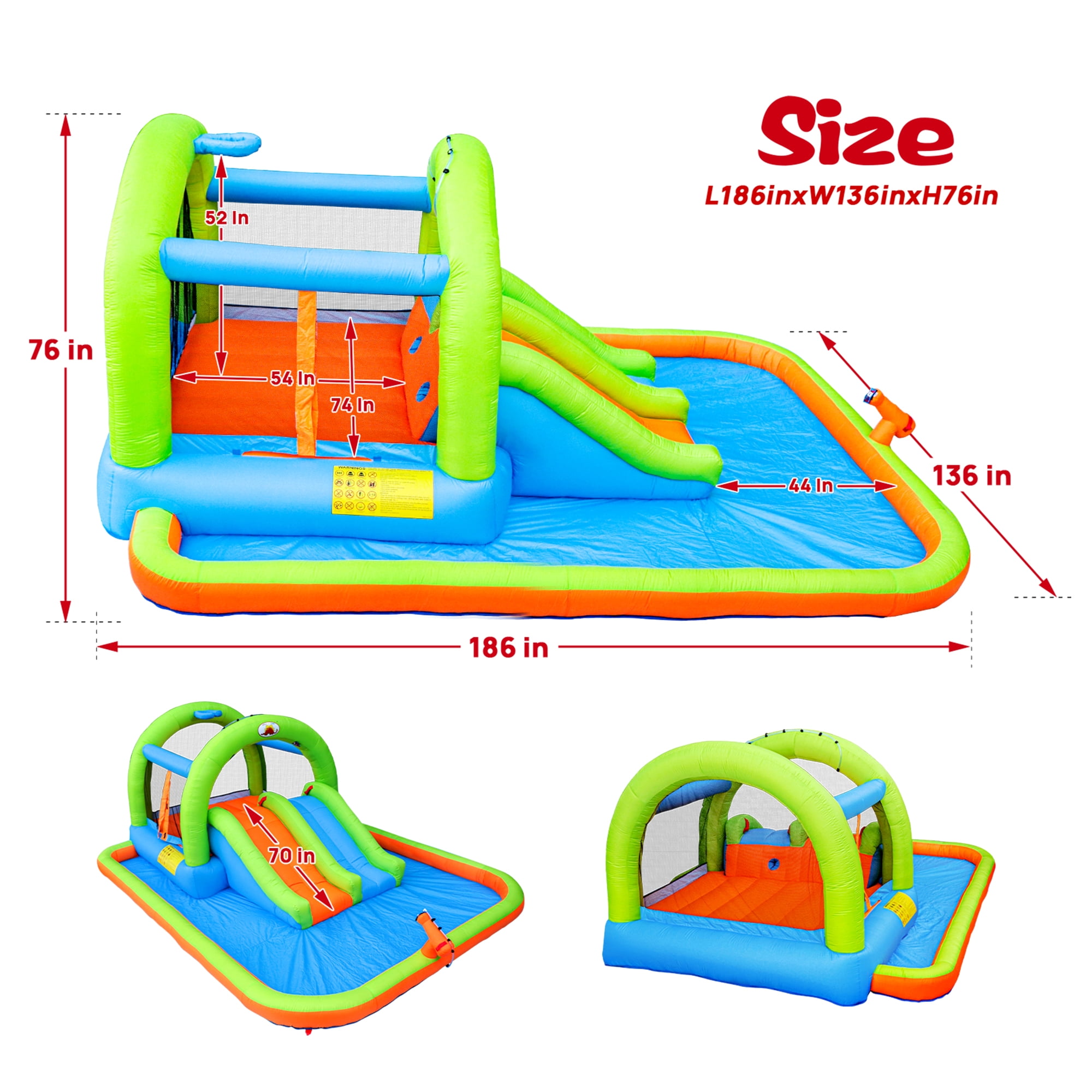 WELLFUNTIME Inflatable Water Slide, Bounce House with Blower, Splash Pool, Water Cannon, Water Park for Kids Backyard Summer Fun