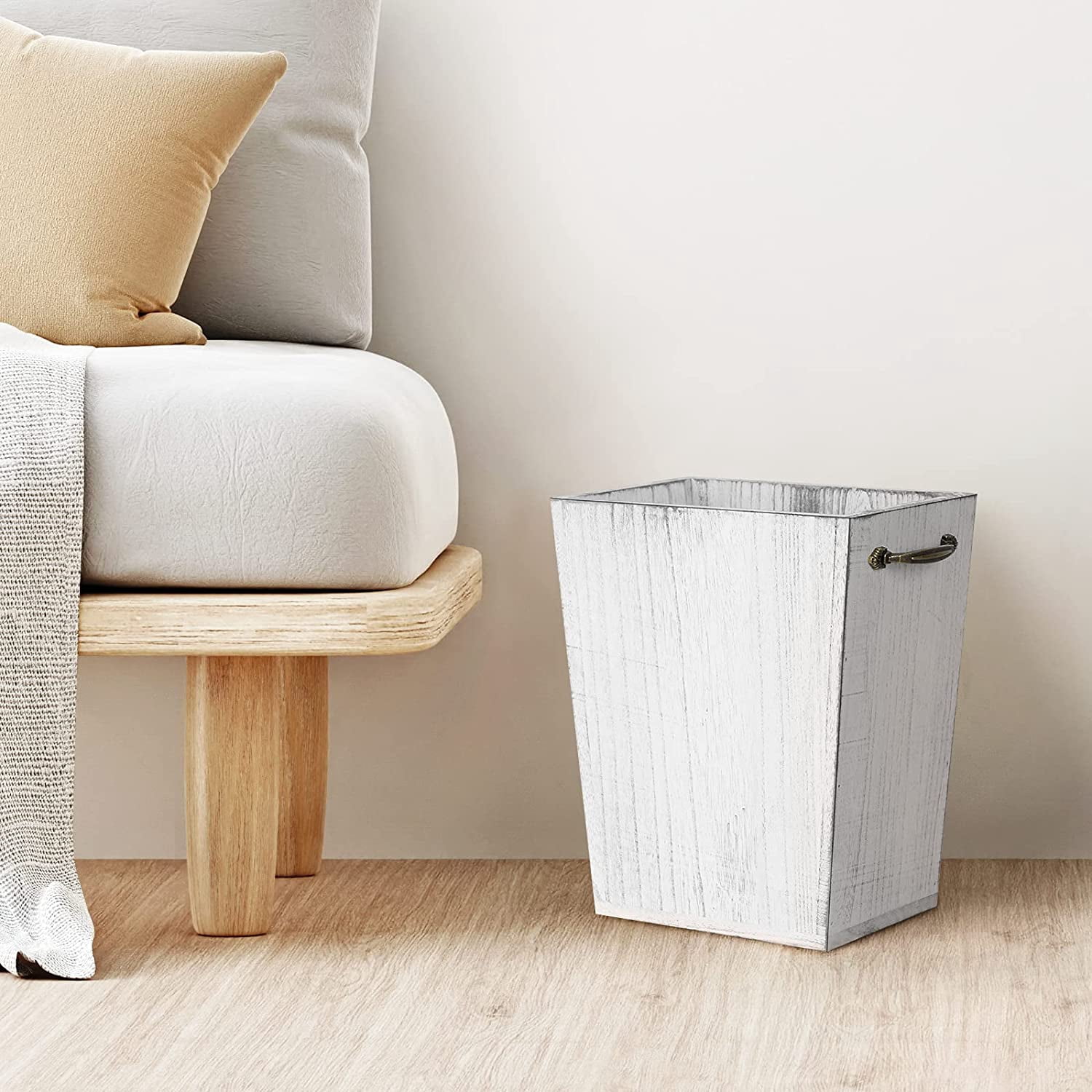 Rustic Farmhouse Square Wooden Trash Cans, Farmhouse Solid Wood Trash Cans