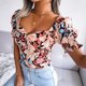 thumbnail image 2 of Top de manga corta con estampado floral para mujer, Top holgado de manga corta con corte bajo para verano, 2 of 8