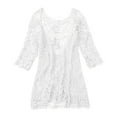 thumbnail image 4 of Plebaso Robe de Plage au Crochet pour Femme, Dos Nu, Maillot de Bain, Manches 3/4, Paréo de Bikini, Robe Courte, 4 of 7